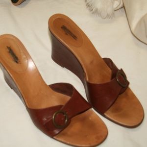 J Crew size 9 brown wedge slide mule heels sandals